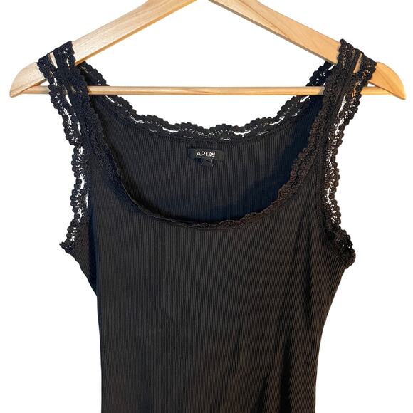 Vintage Tops - VTG Y2K Lace Neckline Stretchy Ribbed Black Tank Top SZ Medium Witchy 90's